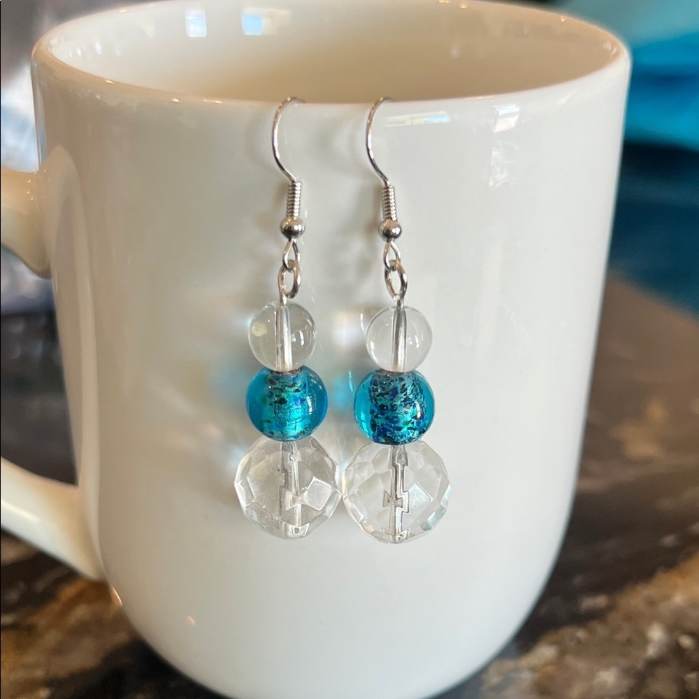 Artisan Blue and Clear Beaded Earrings